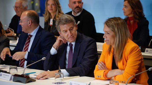Archivo - (I-D) El secretario general del PP, Miguel Tellado; el presidente del Partido Popular, Alberto Núñez Feijóo, y la vicesecretaria de Coordinación Sectorial del PP, Alma Ezcurra, durante el Comité Ejecutivo Nacional del partido, en la sede nacion