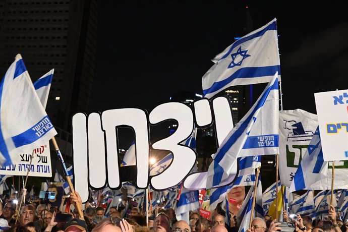 October 24, 2026, Tel Aviv, Israel: TEL AVIV, ISRAEL - OCTOBER 24, 2026: Representatives of protest groups gather at Hostages Square in Tel Aviv for a rally organized by the October Council, calling on Israelis to vote against Prime Minister Benjamin Neta