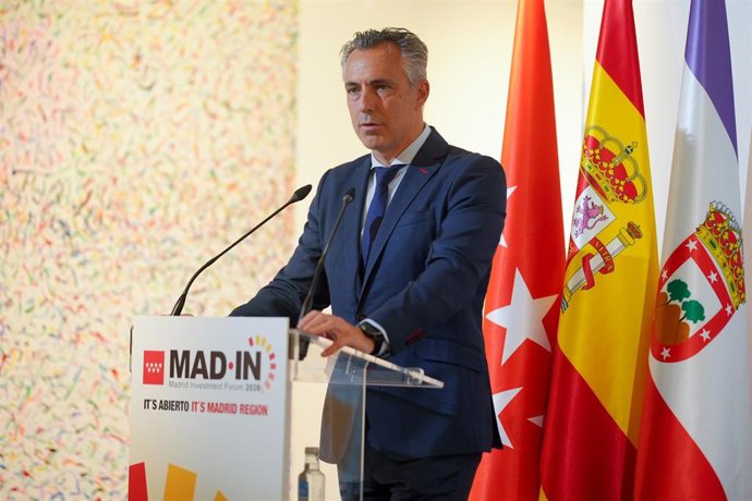 El consejero de Medio Ambiente, Agricultura e Interior de la Comunidad de Madrid, Carlos Novillo, inaugura la segunda jornada del III Madrid Investment Forum que se celebra en la sede de Tres Cantos
