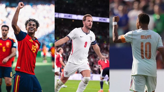 Montaje con Lamine Yamal, Harry Kane y Kylian Mbappé.