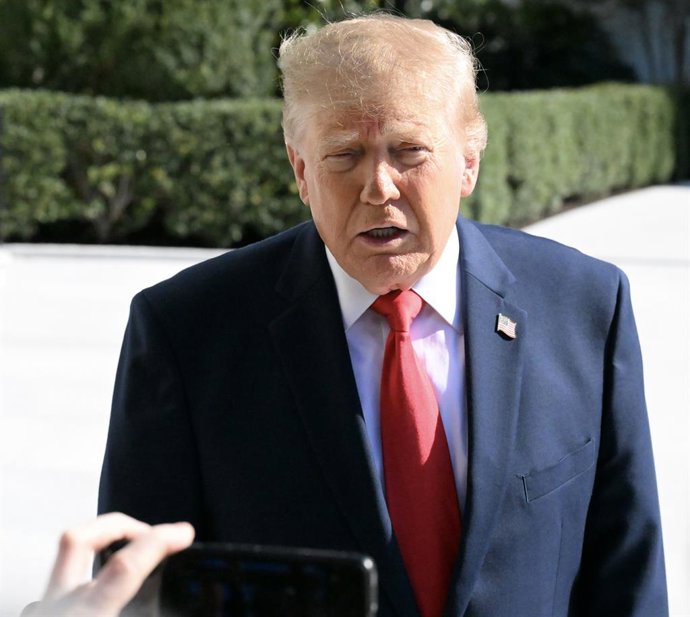 October 25, 2026, Washington, Dc, USA: US President Donald Trump speaks to reporters as he walks toward Marine One on the South Lawn of the White House in Washington, DC, USA, 25 October 2026. Trump is traveling to Michigan for a midterm campaign rally.,I