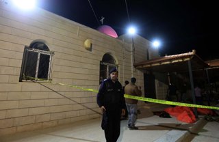 KARAK, Oct. 24, 2026  -- This photo taken on Oct. 24, 2026 shows the church where a shooting attack occurred during a funeral in Karak, Jordan. Seven people were killed and 34 others injured in a shooting attack during a funeral in Jordan's southern gover