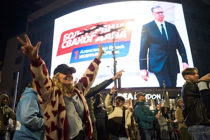 October 26, 2026, Belgrade, Central Serbia, Serbia: 20261025, Belgrade, Serbia - Supporters of the student movement celebrate in the streets of central Belgrade following the announcement of preliminary election results. Preliminary results of the Serbian