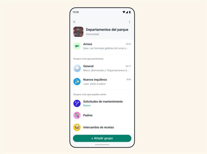 Recurso de comunidad de WhatsApp