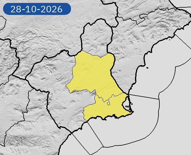 Aemet activa el aviso amarillo por lluvias este miércoles en el Campo de Cartagena, Mazarrón y la Vega del Segura