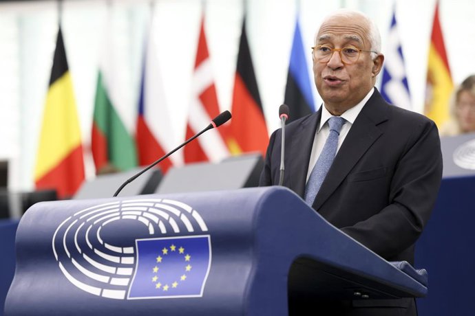 COMUNICADO DE IMPRENSA – 21 de outubro de 2026, França, Estrasburgo: O presidente do Conselho Europeu, Antonio Costa, discursa durante uma sessão plenária do Parlamento Europeu sobre os resultados da cúpula do Conselho Europeu da semana passada, na qual o