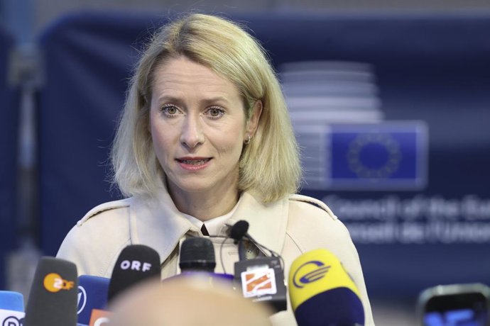 A Alta Representante da União Europeia para a Política Externa, Kaja Kallas, em declarações à imprensa ao chegar ao Conselho de Relações Externas (CRE), que se realiza nesta segunda-feira em Luxemburgo.