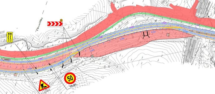 Plano técnico de señalización y desvío de tráfico en la carretera M-607 con motivo de las obras del tercer carril.