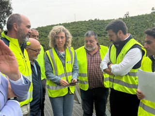 El delegado territorial de Agricultura, Pesca, Agua y Desarrollo Rural, Francisco Moreno, viendo los trabajos de emergencia en el cauce del río Palmones.