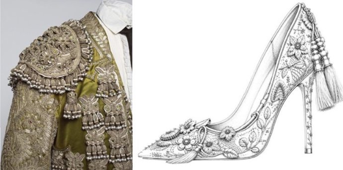 Obra 'Un zapato de señora', cuyo bordado se basa en un traje de luces del siglo XIX, realizado en colaboración con la firma internacional Magrit, que se expondrá en el Museo del Traje
