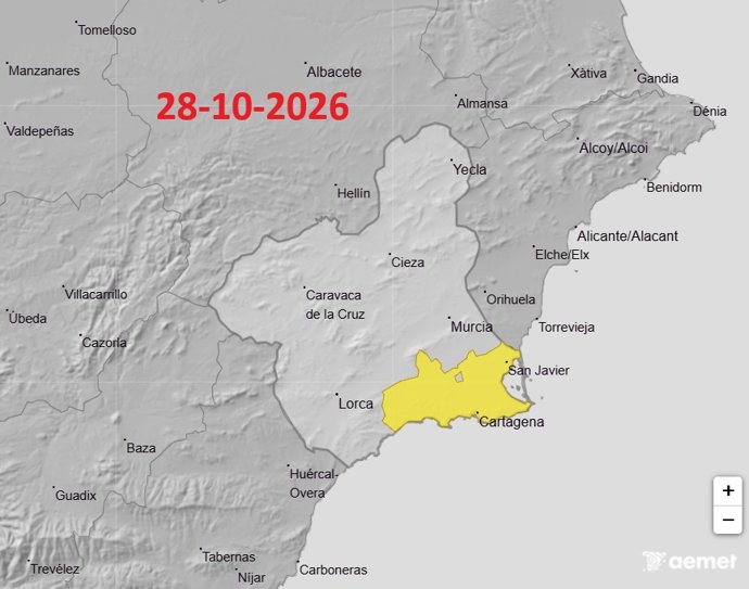 Aemet desactiva el aviso amarillo por lluvias en la Vega del Segura y lo mantiene en el Campo de Cartagena y Mazarrón
