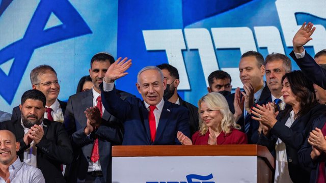 El primer ministro israelí, Benjamin Netanyahu, habla ante sus seguidores tras las elecciones