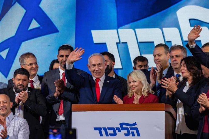 El primer ministro israelí, Benjamin Netanyahu, habla ante sus seguidores tras las elecciones