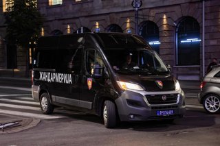 SERBIA, BELGRADE - OCTOBER 25, 2026: A police van is seen on Kralja Milana Street between the Republican Electoral Commission (RIK) headquarters and the Serbian presidential administration. Vehicle traffic along this section has been suspended