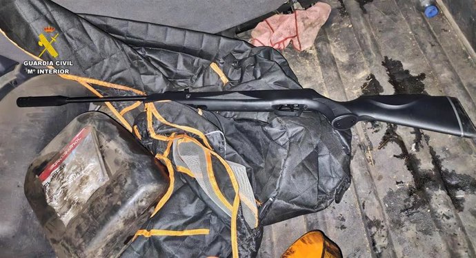 Carabina intervenida a los presuntos autores de los disparos a los gatos.