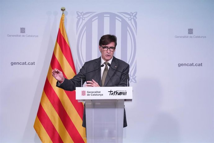 El presidente de la Generalitat, Salvador Illa, ofrece una rueda de prensa tras la reunión de seguimiento del plan Inuncat, a 5 de octubre de 2026, en Barcelona, Catalunya (España). Se trata de una reunión de seguimiento del plan Inuncat por el episodio d