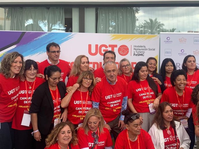 El secretario general de UGT, Pepe Álvarez,  en la jornada de las camareras de pisos