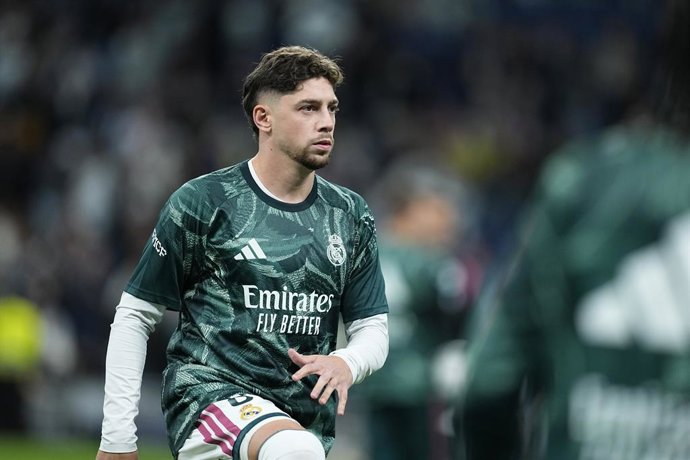 Federico Valverde of Real Madrid CF warms up during the Spanish League, LaLiga EA Sports, football match between Real Madrid and Sevilla FC at Bernabeu stadium on October 18, 2026, in Madrid, Spain.