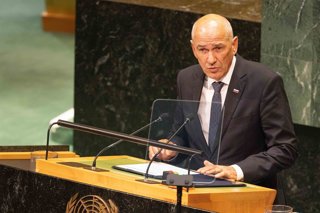 Archivo - September 24, 2026, New York City, USA: Slovenian Prime Minister Janez Jansa delivers a speech during the General Debate of the 81st session of the United Nations General Assembly at the UN Headquarters in New York City.