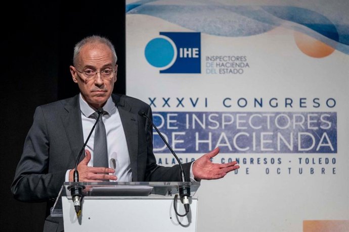 El secretario de Estado de Hacienda, Jesús Gascón, durante su intervención en el XXXVI Congreso de Inspectores de Hacienda del Estado, en Toledo.