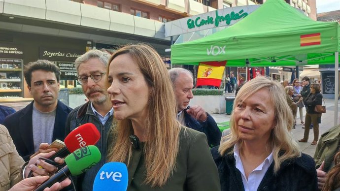 La portavoz de Vox para la Agenda España, Isabel Pérez, atiende a los medios en Oviedo.