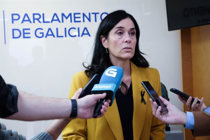 La secretaria general del PPdeG, Paula Prado, en declaraciones a los medios en las instalaciones del Grupo Parlamentario Popular.