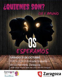 Cartel de presentación de los cabezudos Lía y Bruno.