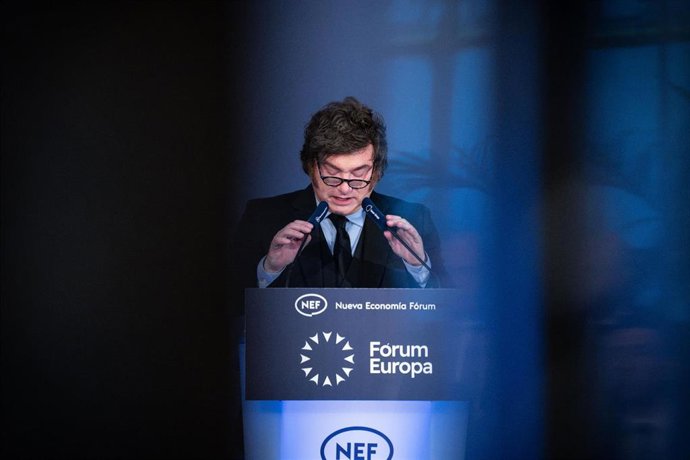 El presidente de Argentina, Javier Milei, en un foro en Madrid. 