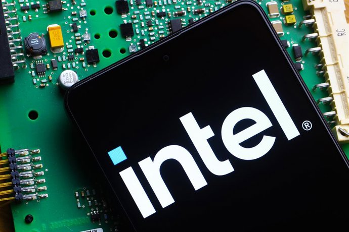 October 16, 2026, Canada: In this photo illustration, the Intel Corporation logo is seen displayed on a smartphone screen.