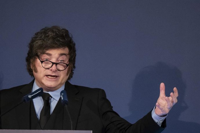 El presidente de Argentina, Javier Milei, durante un acto político en Madrid. 