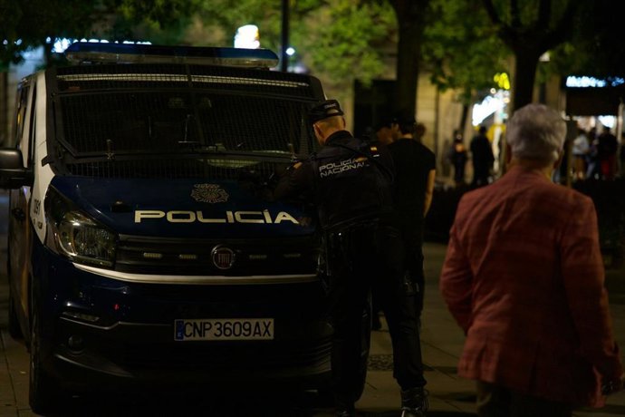 Agentes de la Policía Nacional identifican a un joven en la plaza de España, por la convocatoria de Blocus Mallorca.