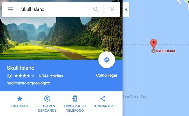 La isla de la calavera de King Kong en Google Maps