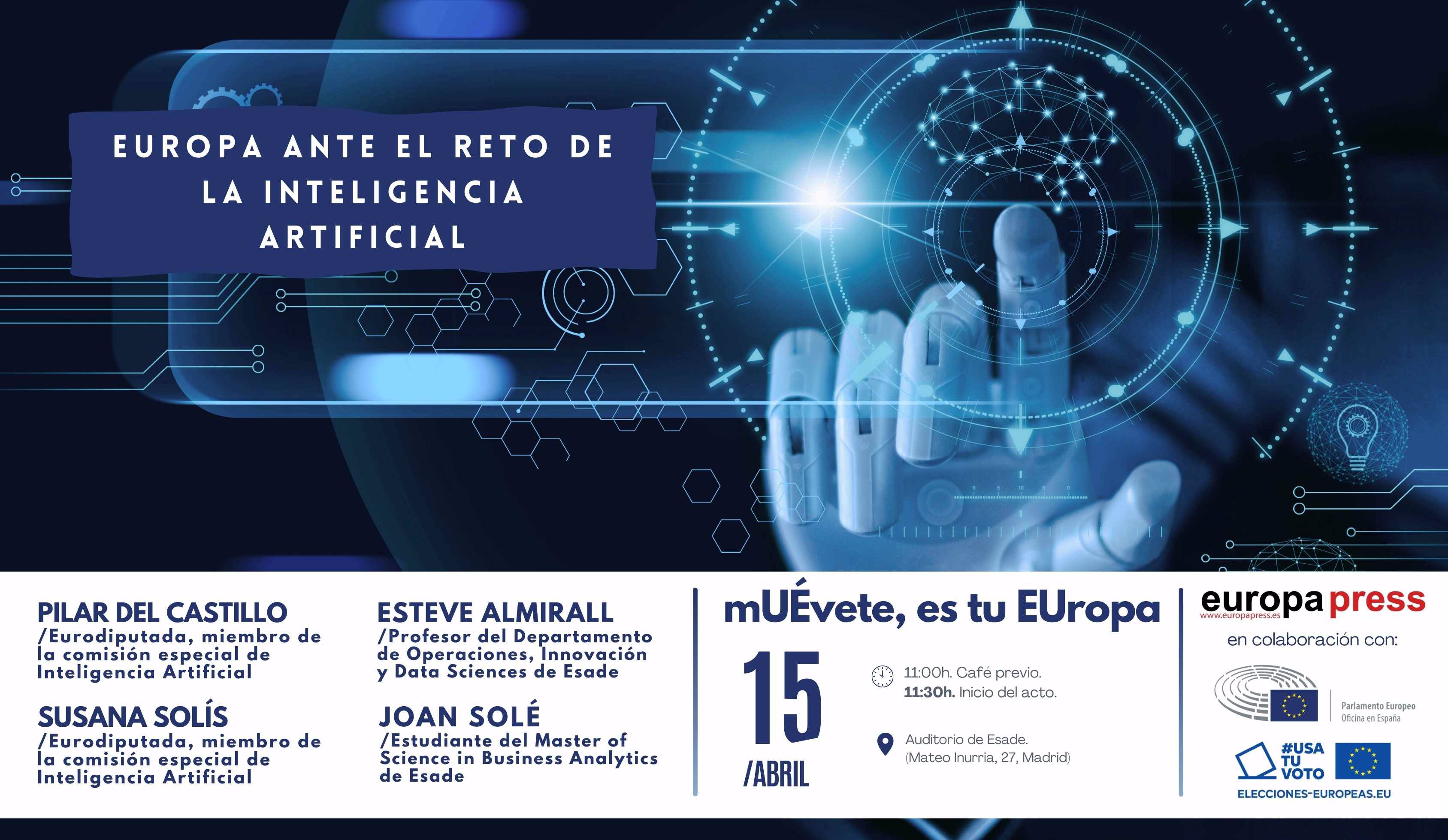 Cartel evento mU&#201;vete, es tu EUropa: Europa ante el reto de la Inteligencia Artificial