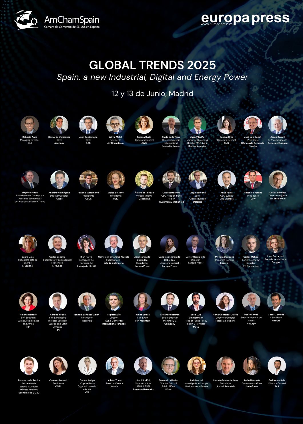 Cartel evento GLOBAL TRENDS 2025 &quot;Spain: a new Industrial, Digital and Energy Power&quot;