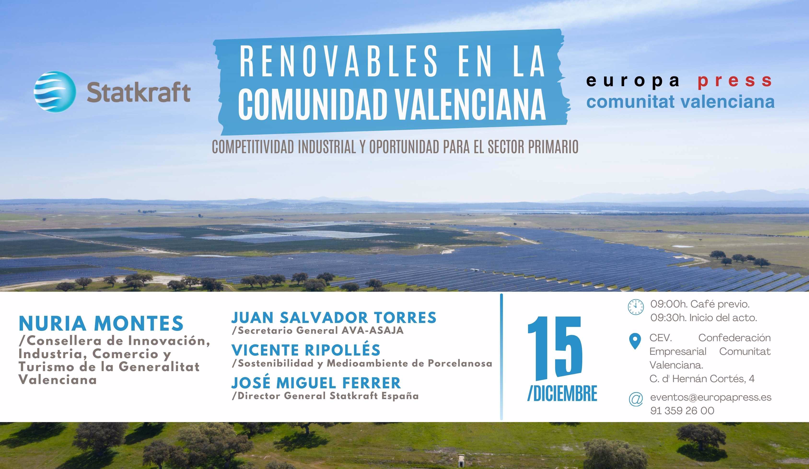 Cartel evento Encuentro Informativo - &quot;Renovables en la comunidad valenciana. Competitividad industrial y oportuni