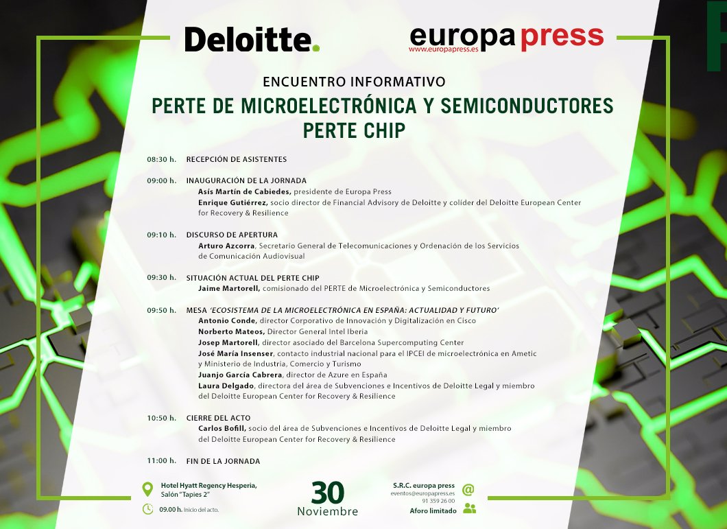 Cartel evento PERTE de Microelectr&#243;nica y Semiconductores. PERTE chip.