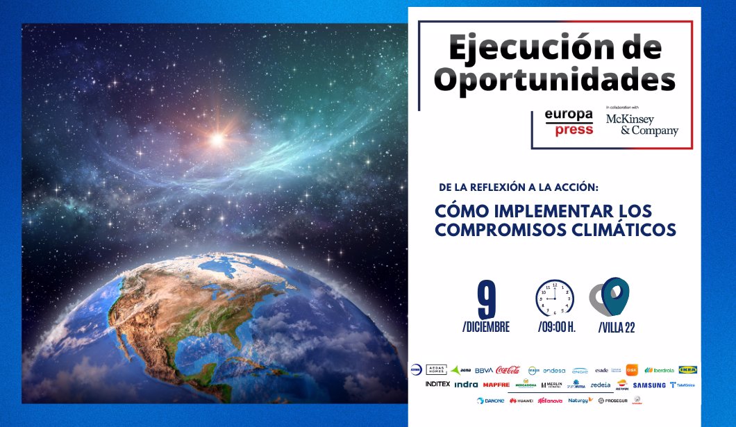 Cartel evento Ejecuci&#243;n de Oportunidades &quot;De la reflexi&#243;n a la acci&#243;n: c&#243;mo implementar los compromisos clim&#225;ticos